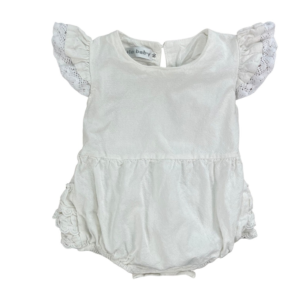 Little Baby White Lace Ruffle Bubbleโ Romper Onesie Size 3-6 mos